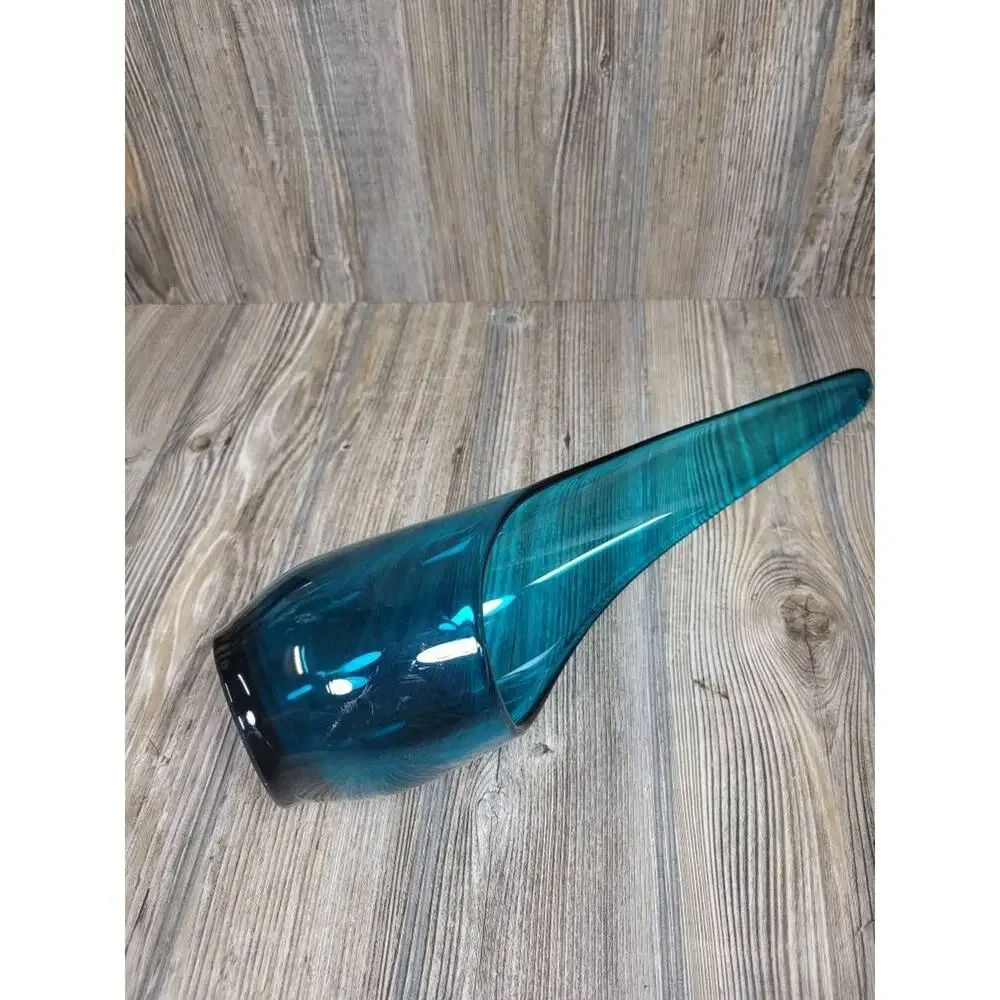 Viking Glass Bluenique Taperglow Candle Holder Vintage MCM Swung Glass Teal Vase
